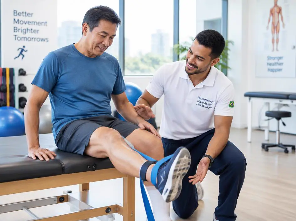 A physiotherapist guiding a knee exercise
