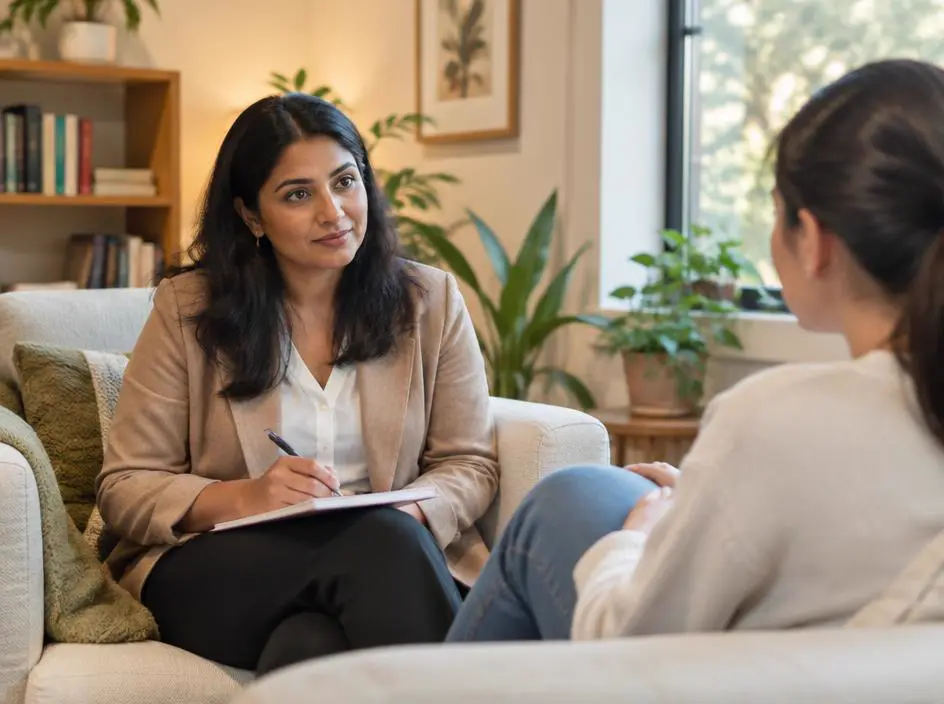 A psychologist listening to a client